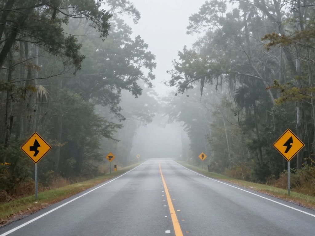Foggy road in South Carolina