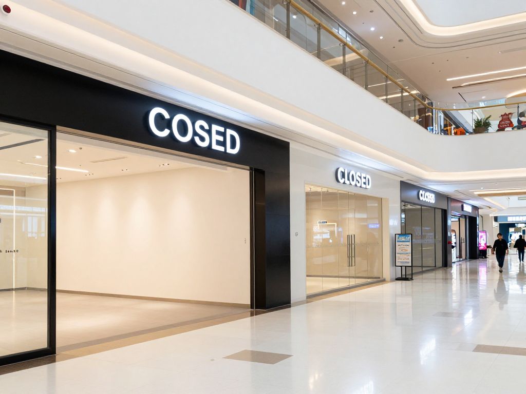 Vacant Saks OFF 5TH storefront with closing signs in a shopping mall.