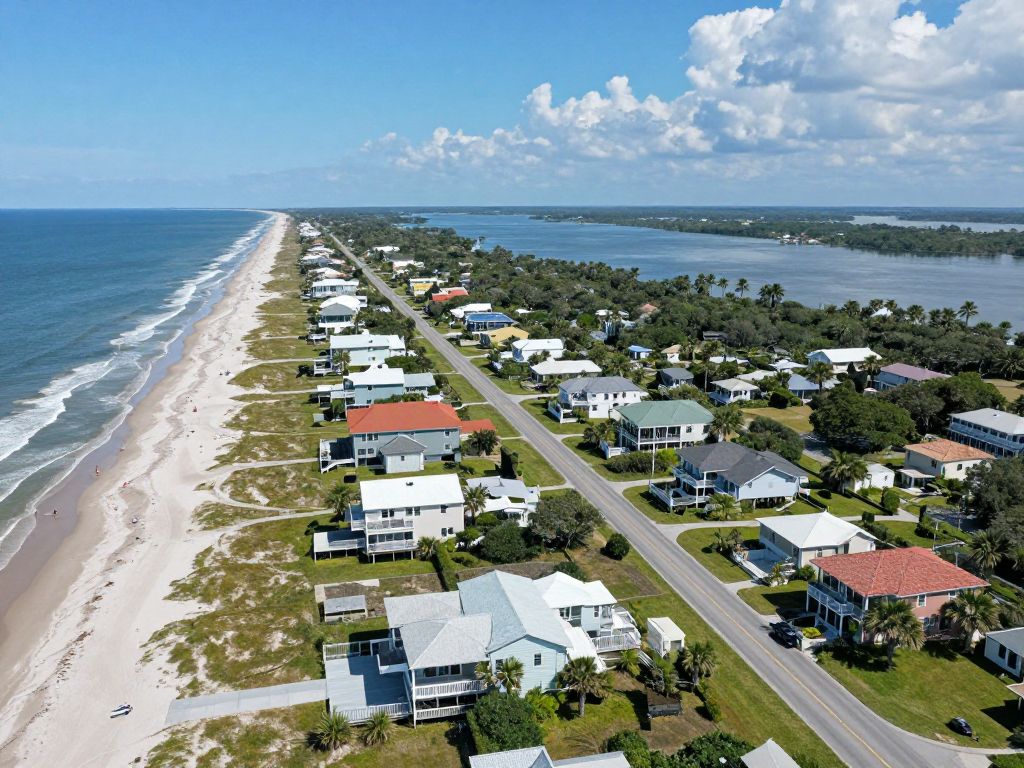 Aerial view of Hilton Head Island highlighting housing areas
