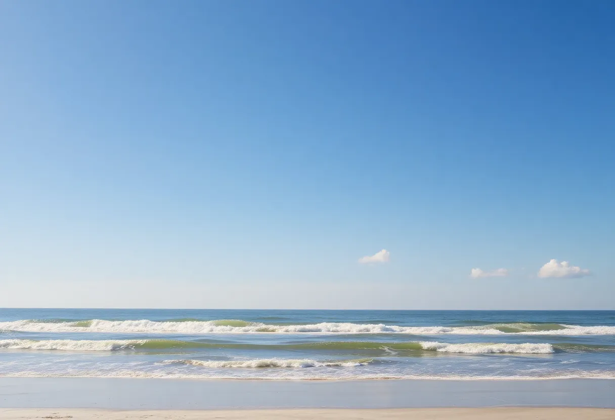Hilton Head Island beach with clear skies and gentle waves
