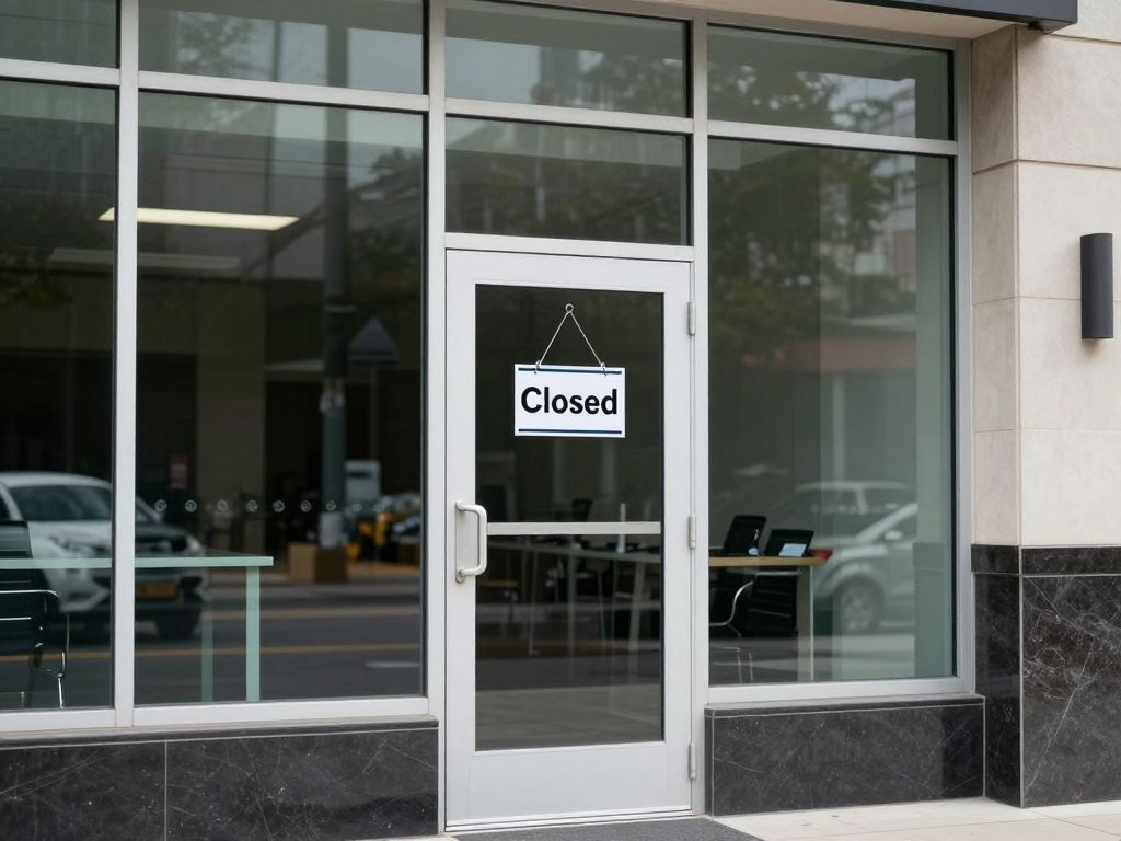 Closed sign on commercial building related to tenant dispute