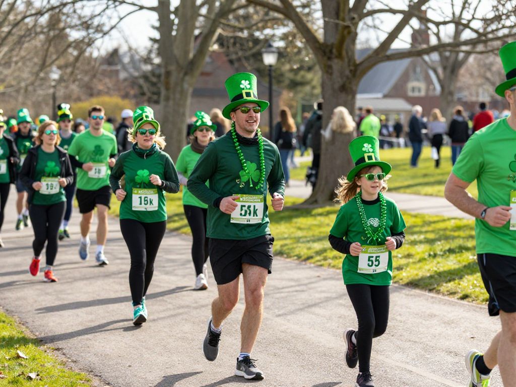 Participants enjoying the Shamrock Run on Hilton Head Island dressed in festive attire.
