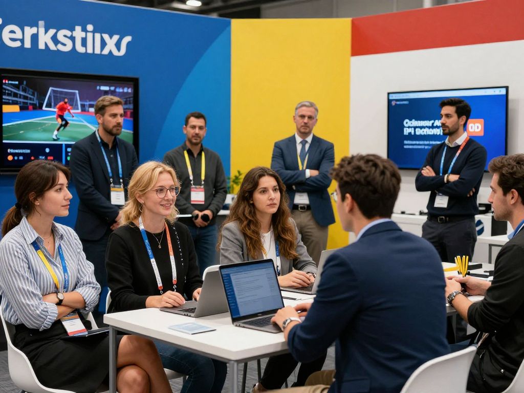 A vibrant sports marketing event showcasing collaboration and networking.