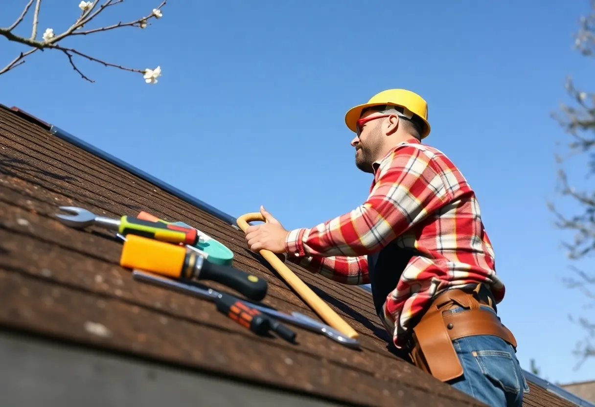Homeowner installing a roof in spring