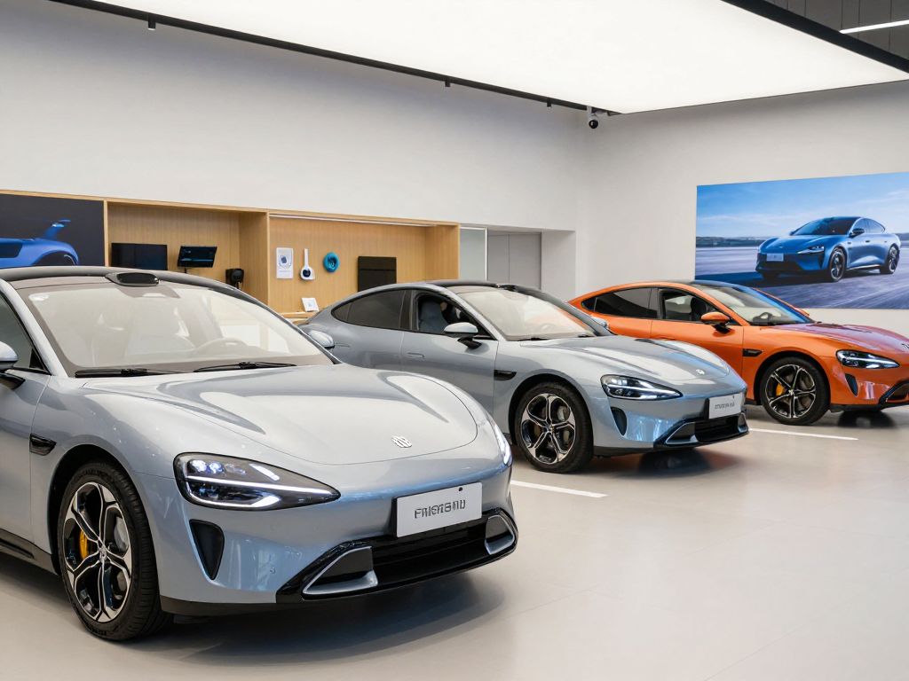 Electric vehicle dealership featuring diverse electric cars
