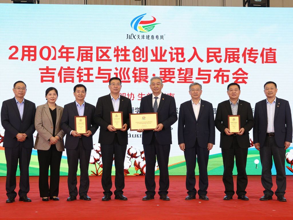 Award ceremony recognizing agricultural innovations in cotton ginning.