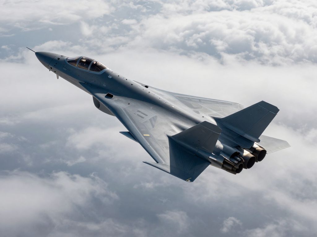 YFQ-42A Collaborative Combat Aircraft flying in the sky demonstrating advanced technology.