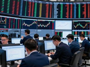 Traders engaged in stock trading activities showing modern financial market dynamics.