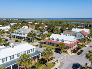 A vibrant community scene in Hilton Head Island showcasing local businesses and economic activities.