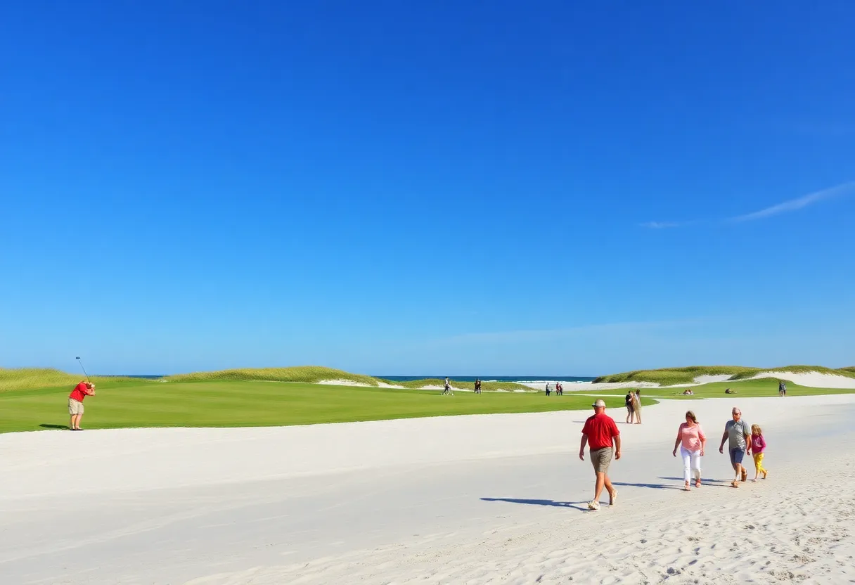 A sunny beach day at Hilton Head Island with clear skies and outdoor activities.