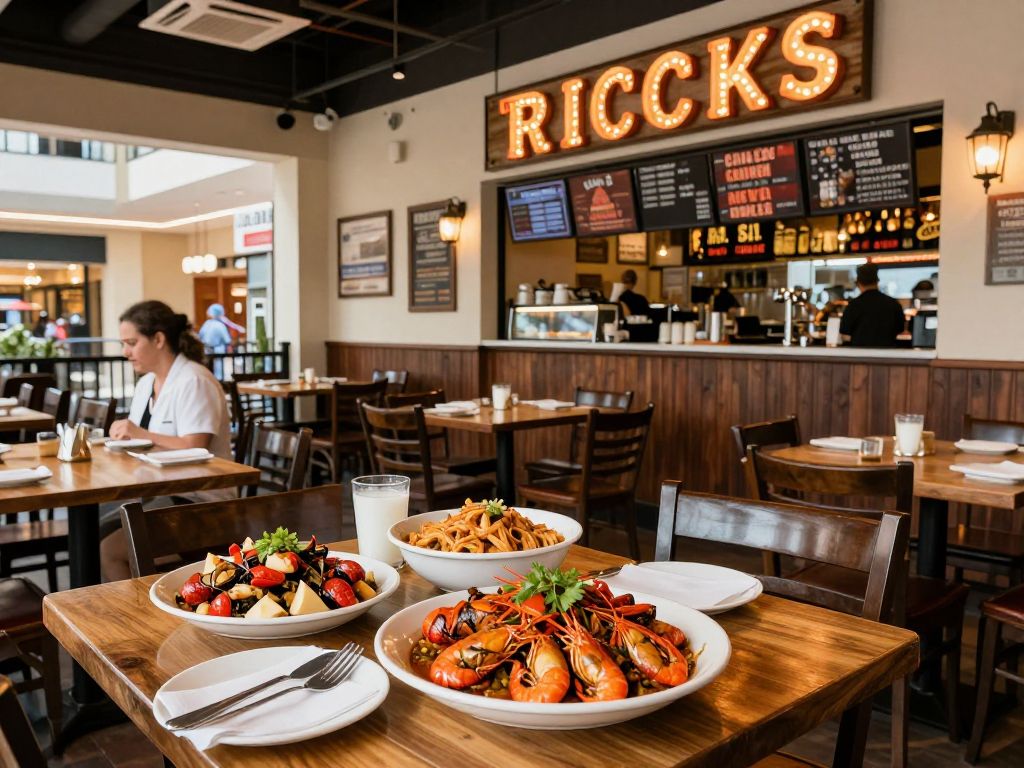 Interior view of Kenny B's restaurant with seafood dishes
