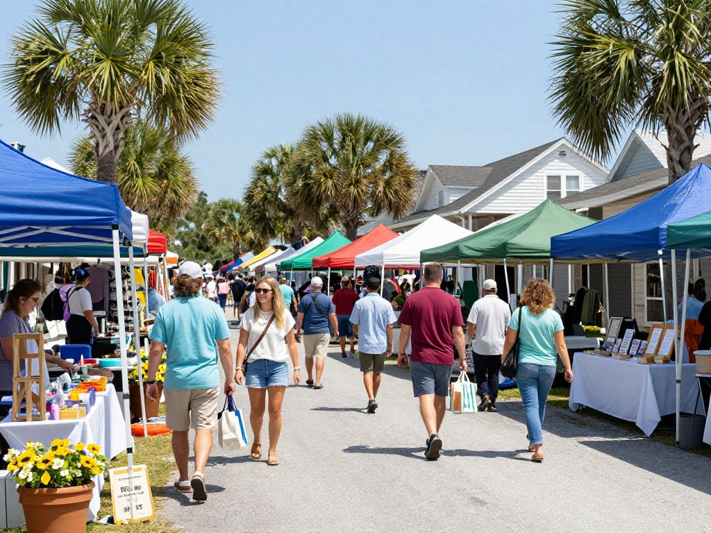Local market in Hilton Head Island with entrepreneurs showcasing their innovative products.
