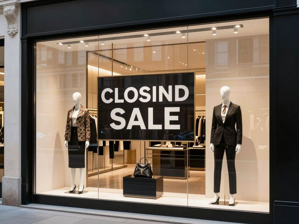 Luxury retail store with a closing sale sign