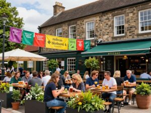 People enjoying the outdoor beer garden at The Bank in Hilton Head.