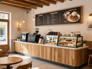A beautifully designed interior of The Olive Branch Cafe with Mediterranean decor.