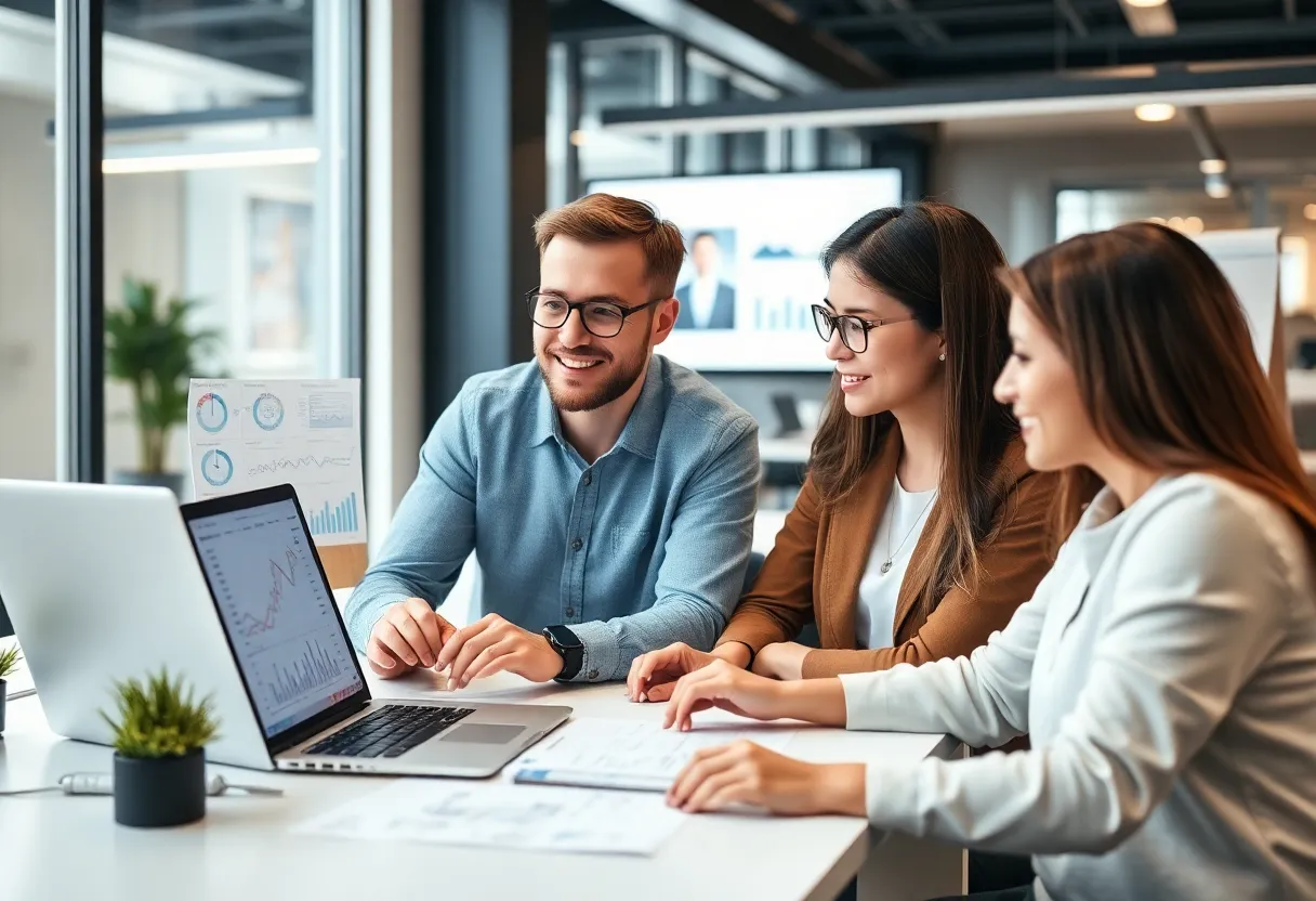 A team performing trend analysis for digital marketing strategy