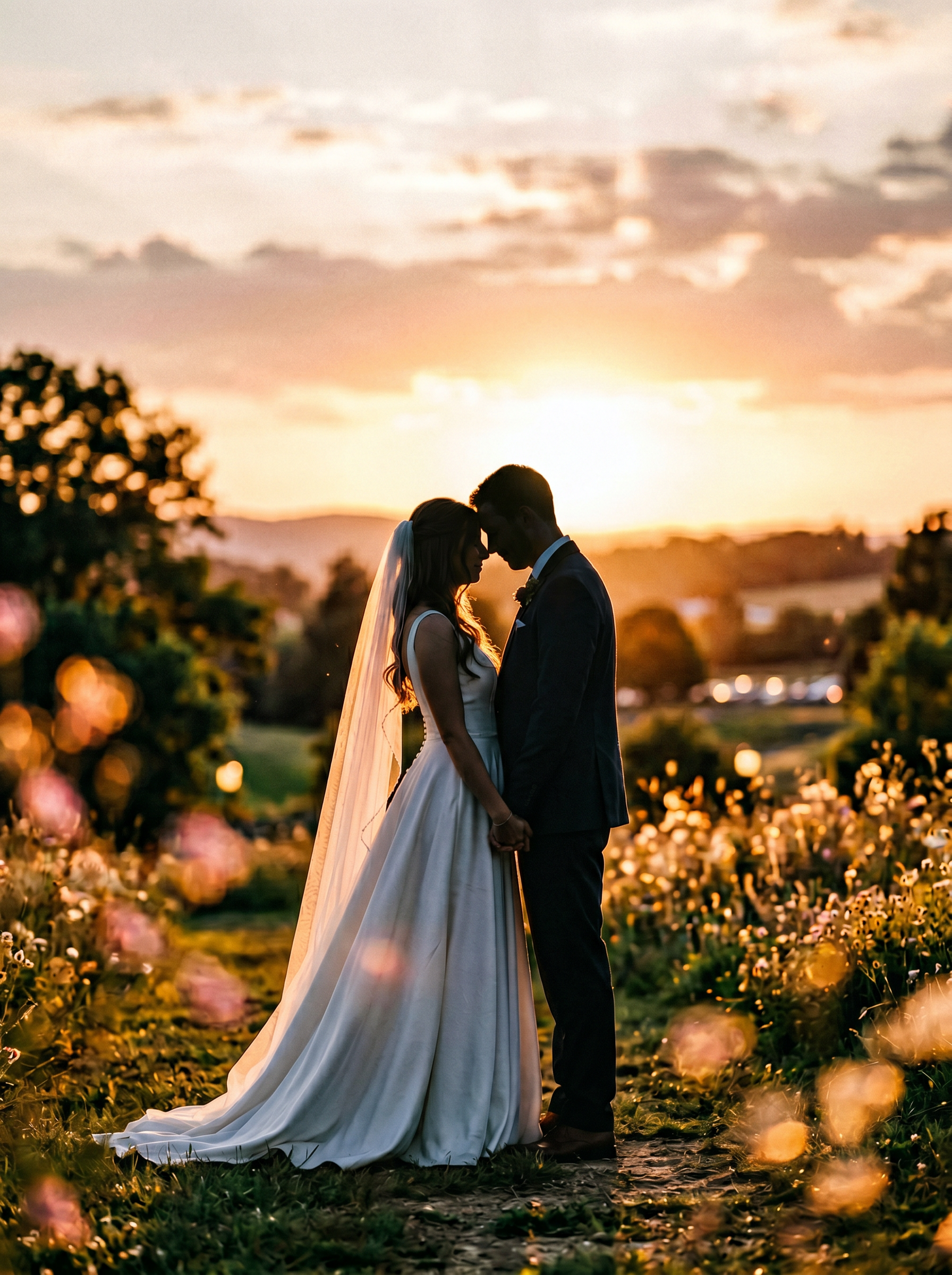 Wedding couple at golden hour