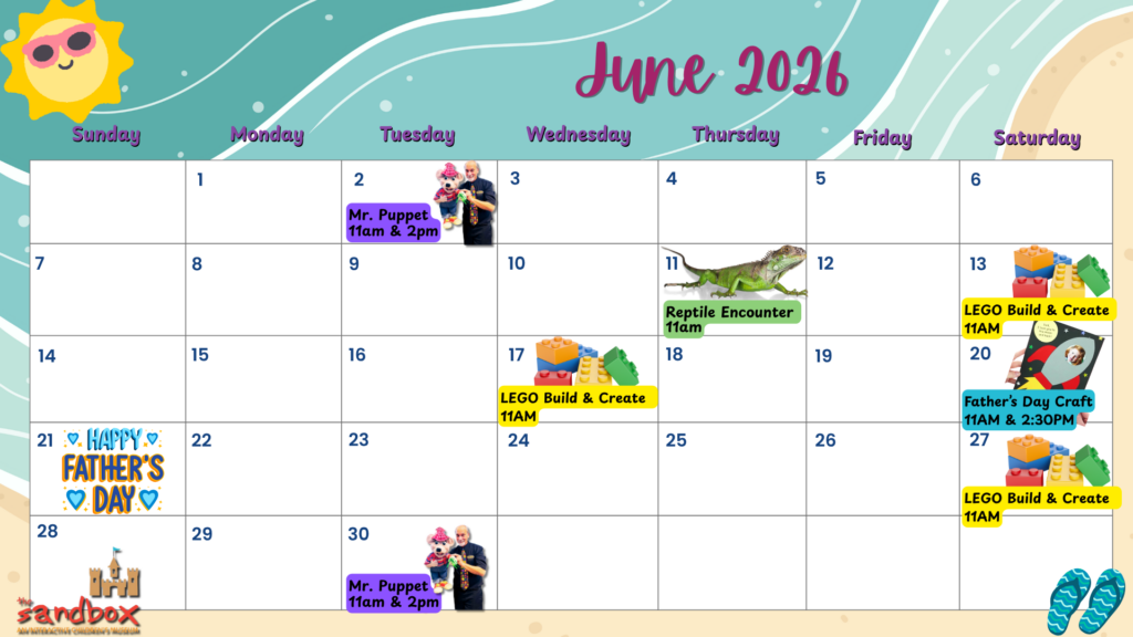 June calendar graphic from The Sandbox