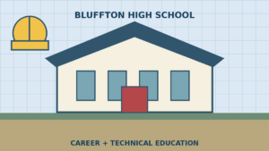 Bluffton High School career and technical education building illustration