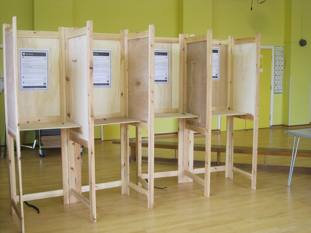 Row of voting booths at a polling place